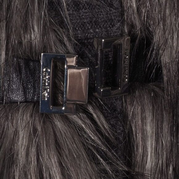 Calvin Klein Vest Faux Fur Size XS Womens Sweater Metal Closures Gray Mock Tunic - Picture 8 of 11